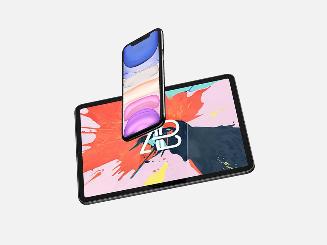 iPad Pro And iPhone 11 Pro Max Mockup in Floating Style