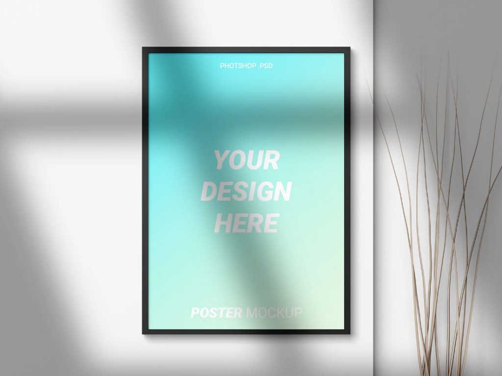 Free-Indoor-Advertising-Showcase-Framed-Poster-Mockup-PSD
