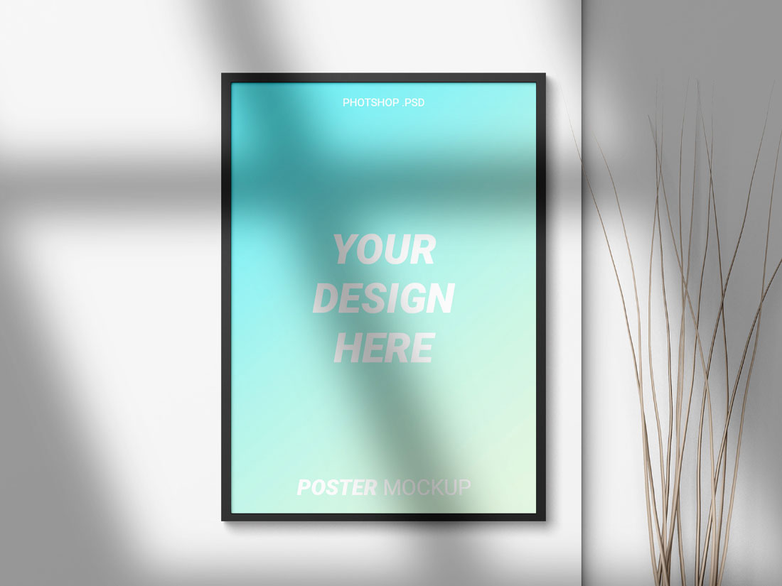 Free Indoor Advertising Showcase Framed Poster Mockup PSD