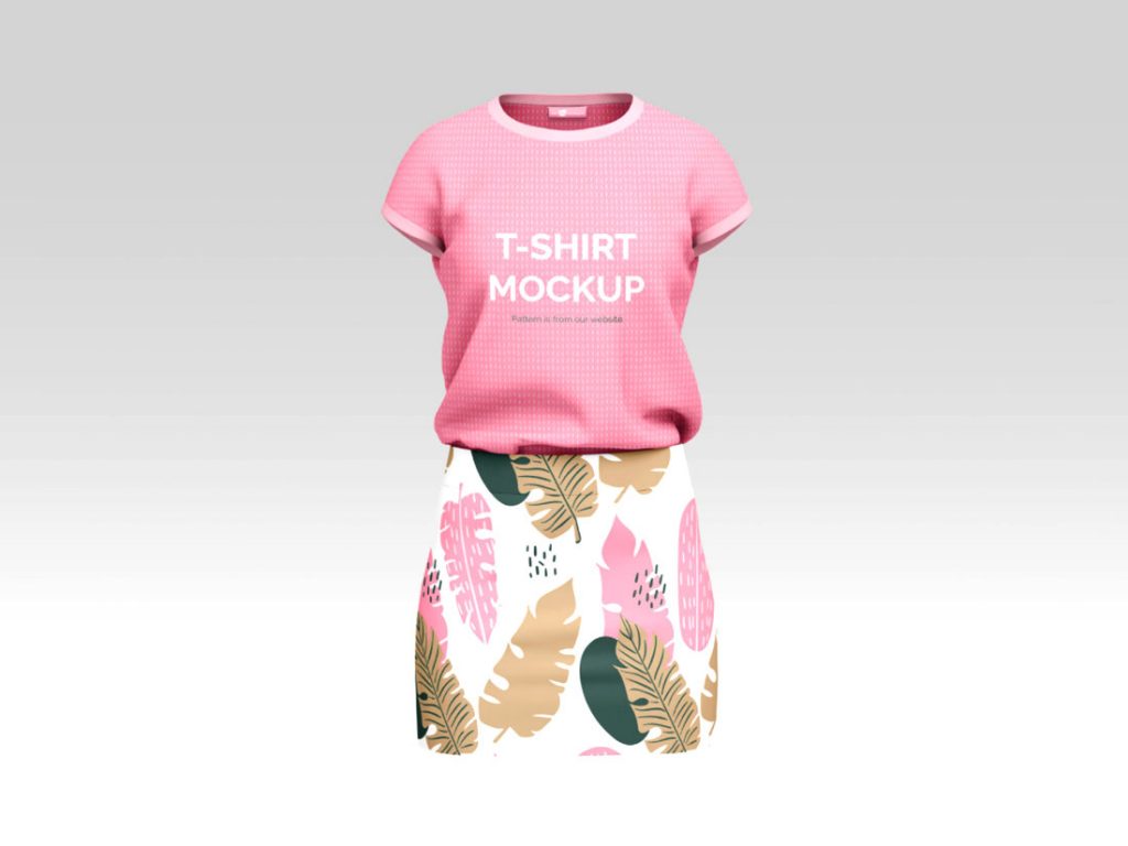 Free-Front-View-Skirt-With-T-Shirt-Mockup