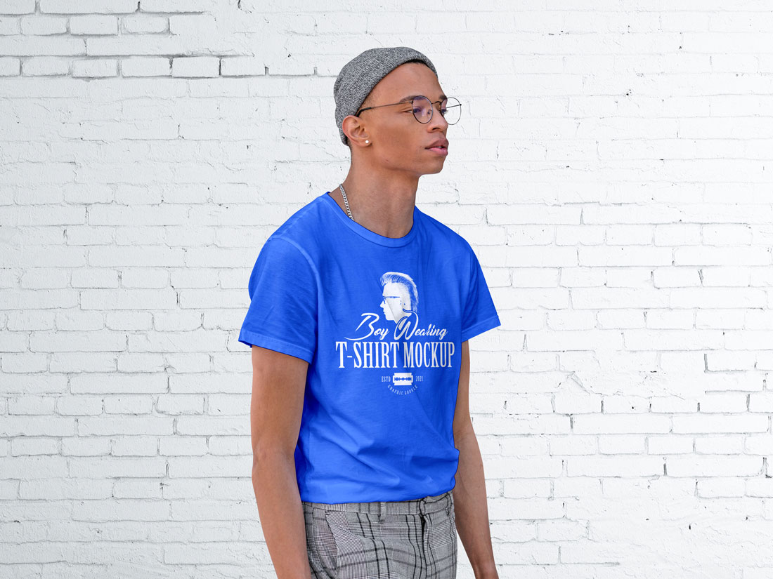 Free Modern Cool Boy Wearing T-Shirt Mockup