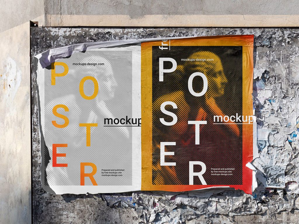 Free-Rough-Wall-Glued-Poster-Mockup